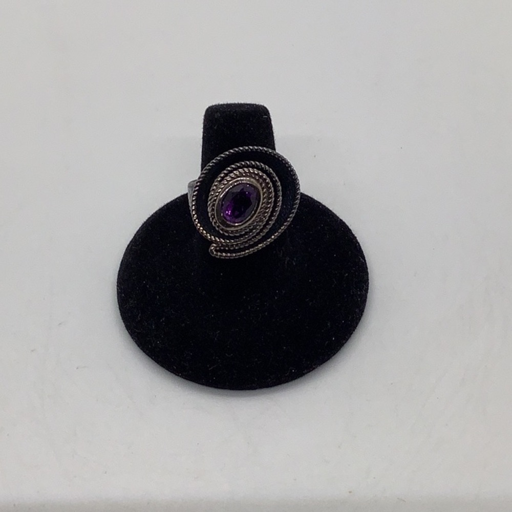 Or Paz Sterling Silver 1.00 Ct Gemstone with Swirl Textured Ring/Amethyst